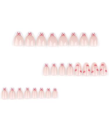 French Tip Press on Nails - Short Press On Nails with Nail Tips Red bowknot false nails almond shaped Design press on nails Acrylic False Nails Cute Artificial Nails - Buy Online on GoSupps.com