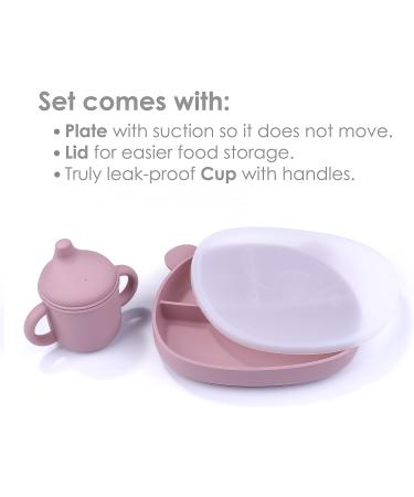 Silicone Baby Feeding Set - Spill-proof Cup, Suction Plate, Divided Plate, Sippy Cup - Gray - for Baby & Toddlers - Buy Online on GoSupps.com