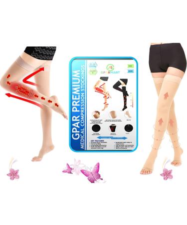 GPAR Premium Medical Compression Stockings Class 2 - Unisex Thigh-High 23-32 mmHg for Varicose Veins Edema Leg Pain & Thrombosis - Black Size M - Buy Online on GoSupps.com