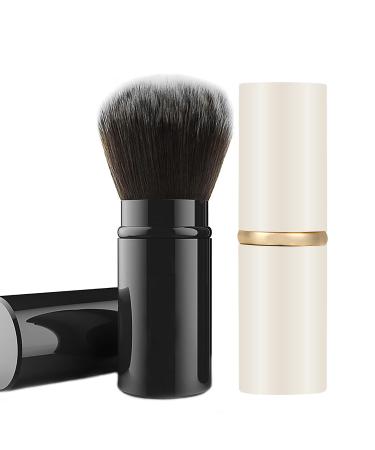 Falliny 2 Pack Retractable Kabuki Makeup Brush, Travel Face Blush Brush, Portable Powder Brush with Cover for Blush, Bronzer, Buffing, Flawless Powder Cosmetics Black&White