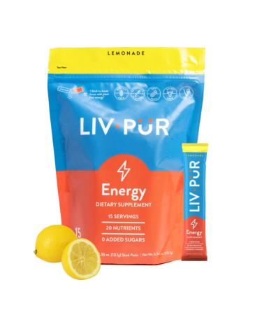 Energy Supplement Powder | Supports Focus & Mental Clarity | Slow-Absorbing Natural Caffeine For Jitter-Free Energy | Vitamins B12 & C | NSF Certified for Sport | Lemonade 15 Sticks