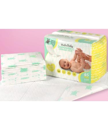 Vesta Baby Disposable Changing Pads - 65 Soft Absorbent Leak Proof Incontinence Mats - Newborn Portable Nappy Change Underpads - Protection Waterproof Liners