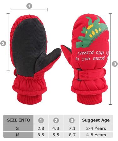 XIAOHAWANG Kids Ski Gloves - Waterproof Dinosaur Mittens for Boys and Girls (Red, 4-8 Years) - Buy Online on GoSupps.com