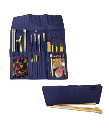 Yazzii Knitting Needles Case - Travel Organizer for Knitting Needles - Rolling Organizer Case Navy