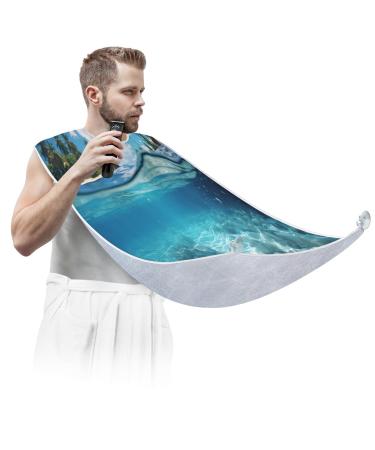 Beard Bib Apron Beard Hair Catcher for Men Shaving Fathers Day Christmas Gifts for Dad Beard Bib Sea Scenery
