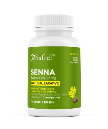Safrel Senna 8.6 mg Tablets (500 Count) Natural Sennosides Vegetable Laxative for Constipation, Bloating, Gas, Irregularity Relief. Safe Overnight Relief | Generic Senokot, Original Value Pack