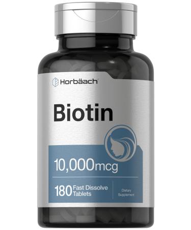 Biotin 10000mcg | 180 Fast Dissolve Tablets | Beauty Formula | Vegetarian Supplement | Non-GMO Gluten Free | by Horbaach