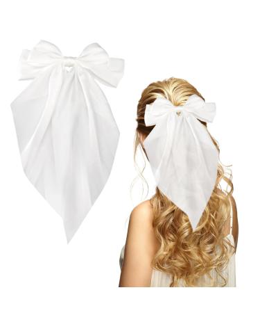 OOTDAY Oversized Long Tail Hair Bow Hair Bands Hair Bows Cute Hair Accessories for Women Birthday Gifts (White)