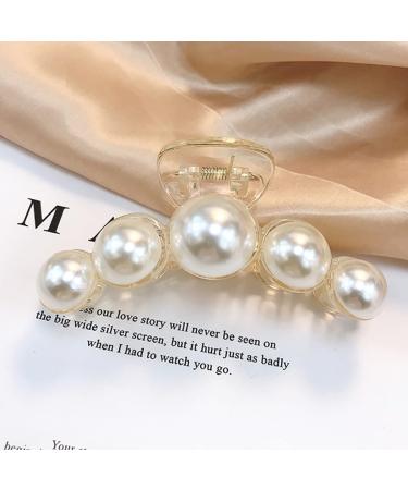 Elegant Geometric Pearl Hair Claw for Women and Girls | Non-Slip White Acetate Hair Clip for Thick and Thin Hair | Rhinestone Detailing - Buy Online on GoSupps.com