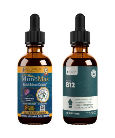 Rejuvica Health MunoMax + Active B-12 - Advanced Immune Support Bundle - Liquid Delivery for Better Absorption