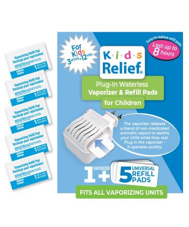 AromaHouse Kids Relief Plug-in Waterless Vaporizer + 5 Soothing Non-Medicated Aromatherapy Menthol Eucalyptus Lavender Refill Pads 1 ct