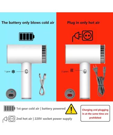 Cordless Hair Dryer USB Rechargeable Blow Dryer 1250W Fast Charging for Women Infants Kids Ourdoor Camping Beaches White - Buy Online on GoSupps.com