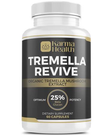 KARMA HEALTH Tremella Mushroom Extract Supplement - Organic Skin Supplement & Immunity Mushrooms - Compressed Snow Mushroom Powder Capsules - 25% Beta Glucan Content Vegan & GMO Free