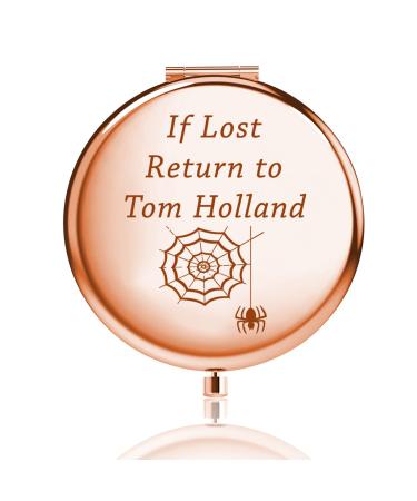 FUSTMW Spider Compact Mirror If Lost Return to Tom Holland Super Fans Spider Gifts Funny Spider Gifts Double Sided 2 x 1x Magnification (Rose Gold)