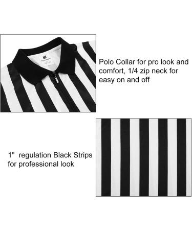 FitsT4 Women's Black & White Stripe Referee Shirt - Zipper Collared V-Neck Short Sleeve Jersey for Refs, Waitresses - Size Small - Buy Online on GoSupps.com