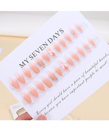 24 Pcs White French Tip Press on Nails - Short Square Fake Nails with Bow & Rhinestones | Full Cover Pink Acrylic False Nails | Glitter Flower Salon Manicure Design for Women - Buy Online on GoSupps.com