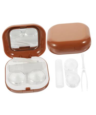 Ultechnovo box with 2 sets of contact lens container LINSENSTRABER Tool for removing the lentil tweezer Contact lens organizer Colored eye contacts for the eyes of small ABS travel form brown 7.3x7.3x2.6cm