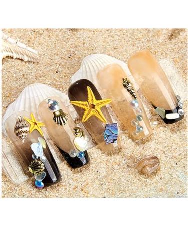 Ocean Themed Nail Charms - Sea Shells & Starfish Style | Nail Accessories with Rhinestones | 2 Boxes Assorted Designs with Tweezers - Buy Online on GoSupps.com