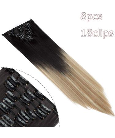 26 Clip in Hair Extensions Black to Mixed Blonde - 100% Synthetic 8pcs Straight Hair Pieces - Buy Online on GoSupps.com