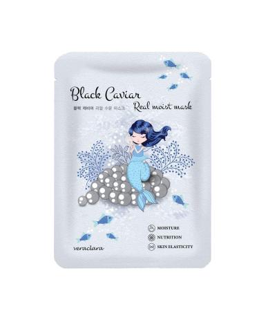 Veraclara Real Moist Facial Mask (16 Pack) Korean Skincare | Lighten Moisturize Firming Skin | Diminish Dark Spot & Circles | Black Caviar