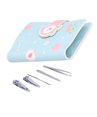 Nail Care Kit for Girls Student-friendly Manicure Set with Cute Cartoon Clippers and Scissors Utensil Tools Includes Essential Shower Squeegees (3418A Fruit Button-Peach)