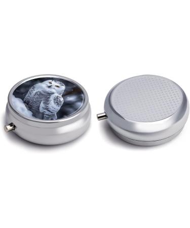 Shop Round Pill Box - Arctic Owl Print | 3 Compartment Decorative Metal Organizer | Portable Pocket Pill Box - Buy Online on GoSupps.com