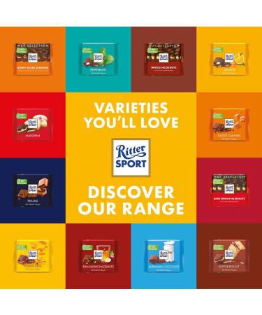  Ritter Sport RITTER SPORT - Dark Chocolate with Whole Hazelnuts - 100g Bar Dark Chocolate - Take it anywhere - Box of 10 bars - Buy Online on GoSupps.com