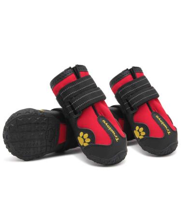 Mokcci truelove paw protection dog boots waterproof dog shoes with reflective straps for small medium -sized and large dogs 7#(4 Pack) red
