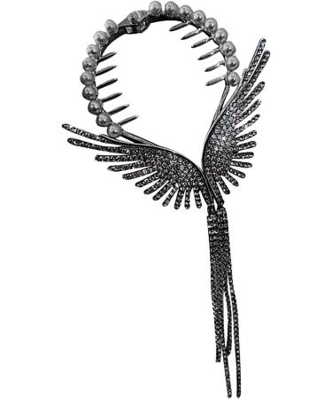 Hair Barrettes Vintage Tassel Claw Clips - Wings Tassel Hair Clips Tassel Crystal Hairpins Bridal Sparkly Rhinestone Fringe Barrettes Angel Wing Ponytail Chain Jewelry Headpieces Buogint Black - Buy Online on GoSupps.com