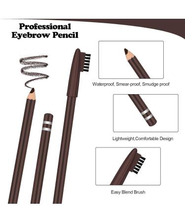 2 Pack Waterproof Eyebrow Pencils with Brush - Long-lasting Sweat-proof Brow Makeup in Dark Brown - Buy Online on GoSupps.com
