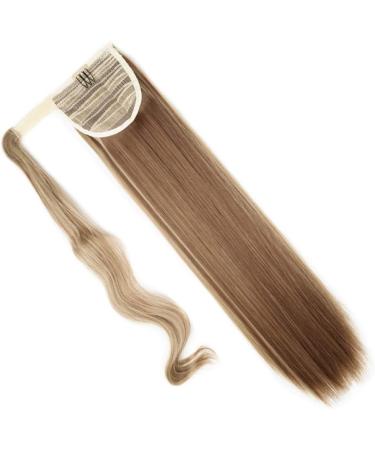 Silk-co Straight Pony Tail Hairpiece Clip in Hair Extensions - 23 Inch Wrap Around Ponytail for Women - Light Brown&Blond Highlights - Buy Online on GoSupps.com