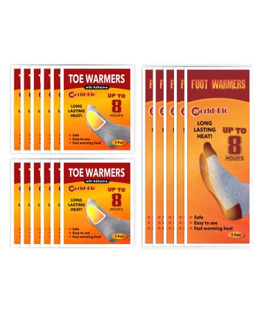 WORLD-BIO Disposable Insole Foot Warmers 7/10/16/20/40 Pairs Value Pack - Provide 12 Plus Hour Heating Long Lasting Safe Natural Odorless Air Activated Warm Pack for Toe/Hand/Body Toe Warmers 12 pairs & Foot Warmers 5 Pairs