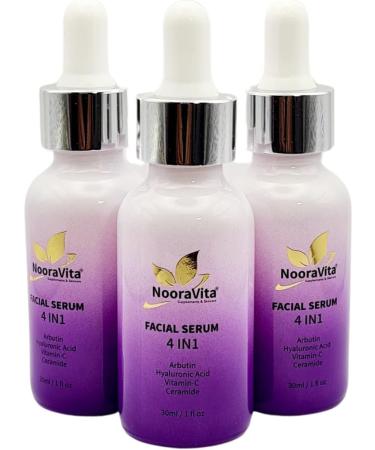 Facial Serum 4 in 1 (30ml) Arbutin Hyaluronic Acid Vitamin C Ceramide. Vegan and Halal Friendly by NooraVita. - Buy Online on GoSupps.com
