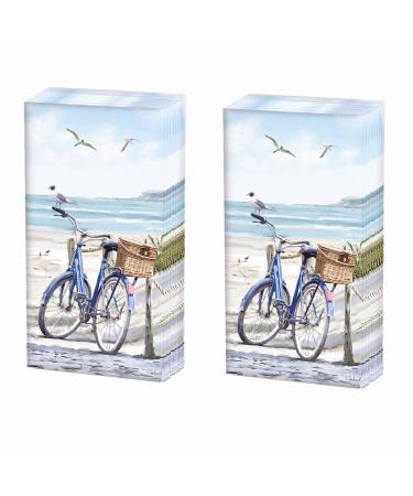 20 individual handkerchiefs other bicycle with basket on the beach.2 packs with 10 individual paper handkerchiefs printed as a gift.