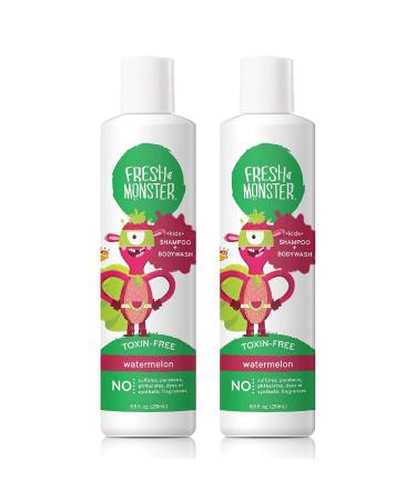 Fresh Monster 2-in-1 Kids Shampoo & Body Wash, Toxin-Free, Hypoallergenic, Natural Shampoo & Body Wash for Kids, Watermelon (2 Pack, 8.5oz/each) Watermelon 2 Count, 8.5 Ounce