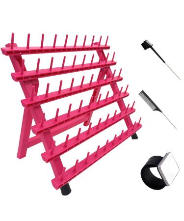 Braiding Hair Rack - Hair Braiding Rack with 60 Pegs Standing Hair Holder with 60 Spools - Ergonomic Braid Rack for Stylists - Time-Saving Braiding Hair Stand - Versatile Extension Holder (60 Pegs  Rose Red) Rose red 60 ...