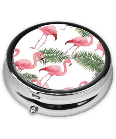 Flamingo Flowers Mini Round Pill Box - 3 Compartment Travel Pill Organizer | Portable Medicine Case for Pocket Home & Office - Buy Online on GoSupps.com