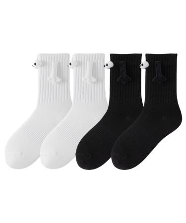 leasote Unique Magnetic Suction Couple Socks with Big Eyes Design Fun Mid-tube Funny Gifts for Women Men White + Black One Size