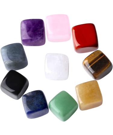 10 PCS Polished Rocks Crystals Set Colorful Crystal Stones Energy Quartz Polished Brazilian Cube Square Rocks for Tumbling Reiki Balancing Meditation Therapy Tumbled Stones and Crystals Bulk 10 PCS - Healing Stones