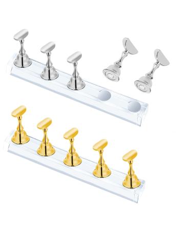 Justotry 2 Set Nagel Stand for Press on Nails Display Fake Nails Holder for Painting Nails Practices Beginner Acrylic Nail Art Kit Accessories DIY NAGE Halter for Fake Nails (Gold+Silver) 1GOLD+1LIVER