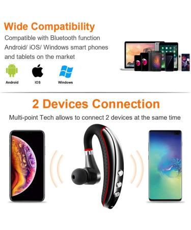 Bluetooth Headset V5.0 - Noise Canceling Mic, Ultralight Business Earpiece for Cell Phone, Sweatproof Headset for Driving/Trucker/Office - Red - Buy Online on GoSupps.com