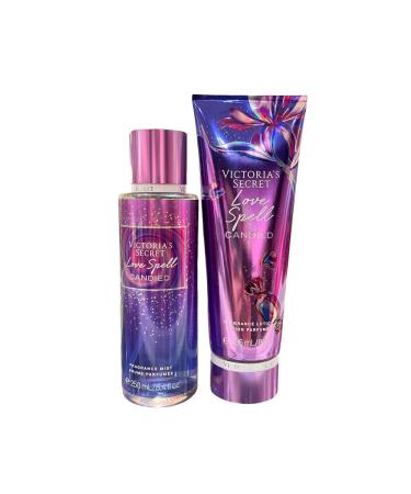 Victoria's Secret LOVE SPELL CANDIED 2pc bundle - Fragrance Mist & Fragrance Lotion for Women Fruity 4.2 Fl Oz (Pack of 2)
