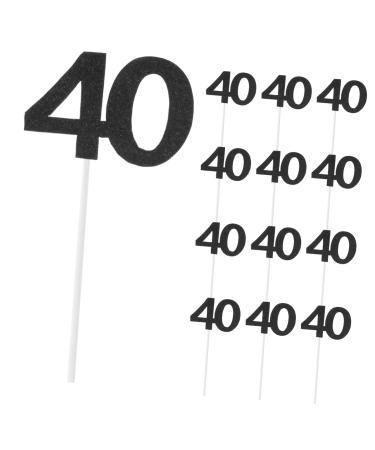 CAXUSD 24pcs 40 cake insert happy 40th birthday 40 year old birthday 40th anniversary cake decor Birthday cupcake topper 40 gold fruit decor birthday picks ingredients Birthday Cake paper Black 12x5.5cm