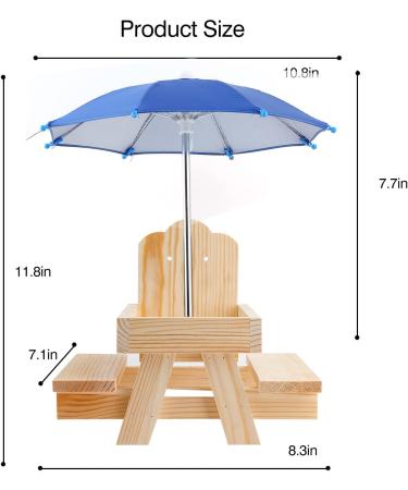 Creechwa Wooden Squirrel Feeder Picnic Table with Umbrella and Corn Cob Holder - Outdoor Bird Feeding Station for Garden Trees and Forest House - Buy Online on GoSupps.com