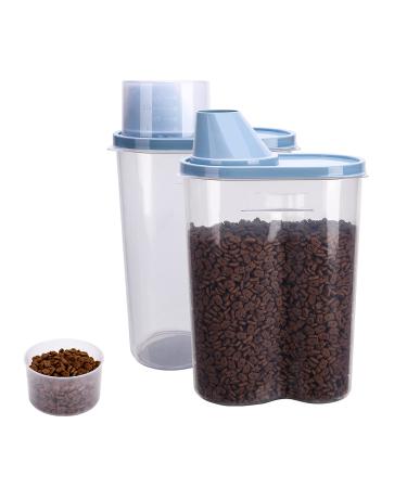 GreenJoy 2 Pack 2lb/2.5L Pet Food Storage Container with Measuring Cup, Can Covers and Bowl for Small Dog, Cat, Waterproof-BPA Free Blue