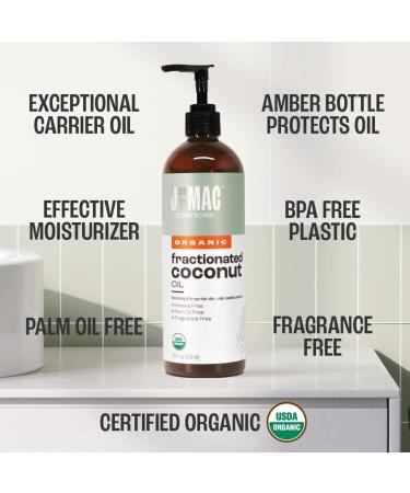 J Mac Botanicals Organic Fractionated Coconut Oil (16 oz. with a Pump) Carrier Oil for diluting Essential Oils Leave in Conditioner for Dry Damaged Hair Skin Massage - Buy Online on GoSupps.com