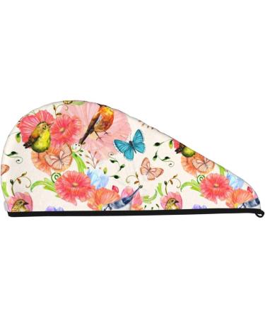 Flowers and Birds Watercolor Hair Towel | Super Absorbent Coral Velvet Wrap for Women | Quick Dry for Long Curly Thick Hair - Buy Online on GoSupps.com