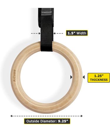 A2ZCARE Wooden Gymnastic Rings - Adjustable Buckle, Non-Slip, Olympic Rings for Home Gym Workout (1.25-inch) - Buy Online on GoSupps.com