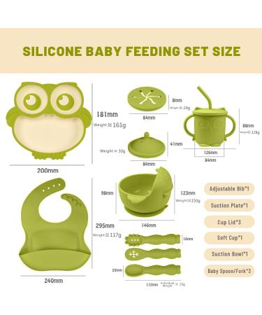 Auvstar Silicone Baby Tableware Set | Non-Slip BPA Free Children's Dishes with Suction Cup & Cutlery - Green - Buy Online on GoSupps.com