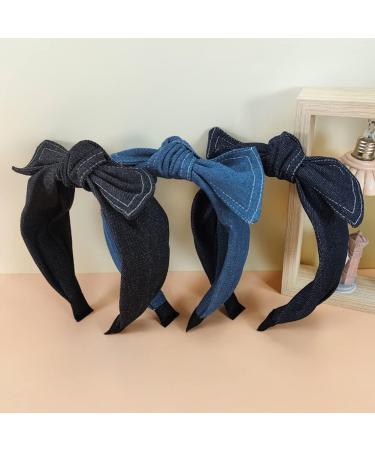 Denim Bow Knot Headband Jean Knotted Hairband Bowknot Hair Hoop Wide Head Band Cross Knot Hair Accessories for Women Blue - Buy Online on GoSupps.com